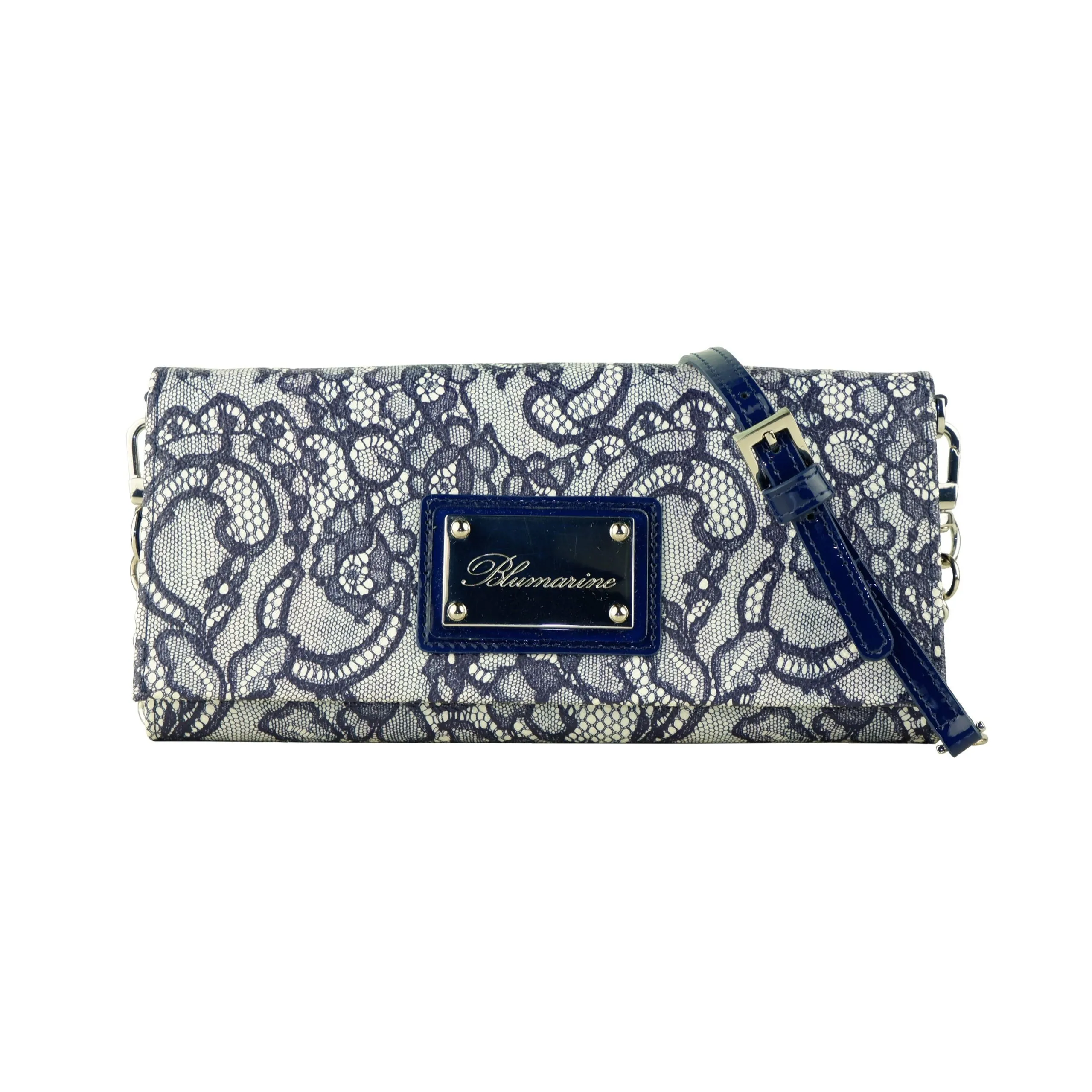 Blumarine Women's Elegant Blue Lace Effect Shoulder Bag