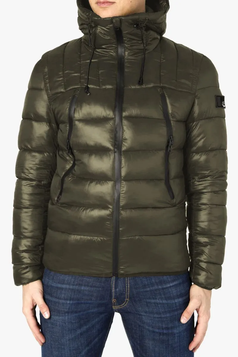Yes Zee Men's Chic Quilted Green Down Jacket with Hood