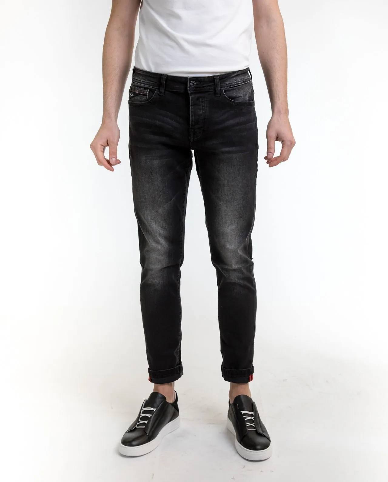 Yes Zee Men's Sleek Black Cotton Fade Jeans