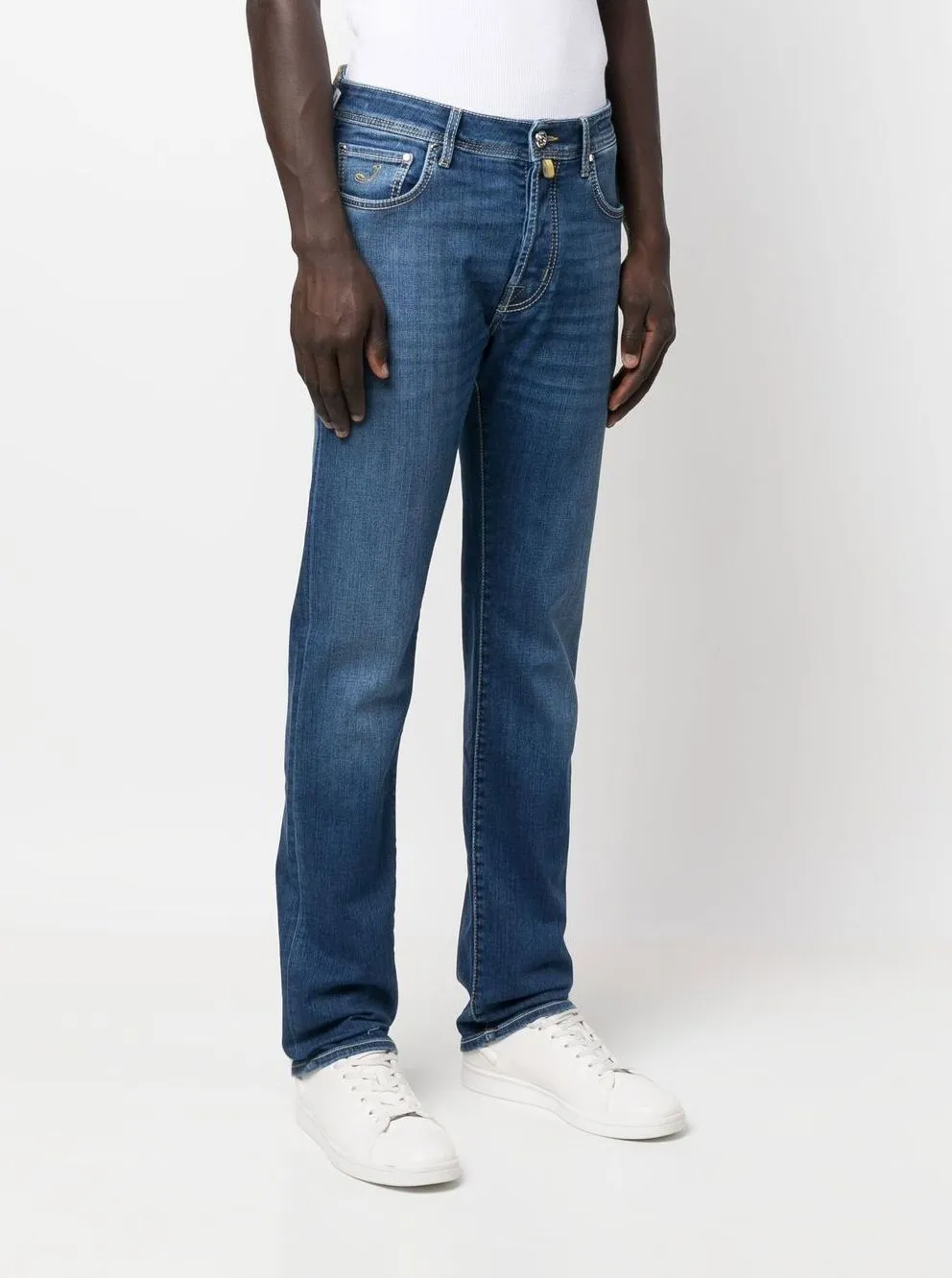 Jacob Cohen Men's Blue Slim Fit Jeans with Yellow Stitch Detail