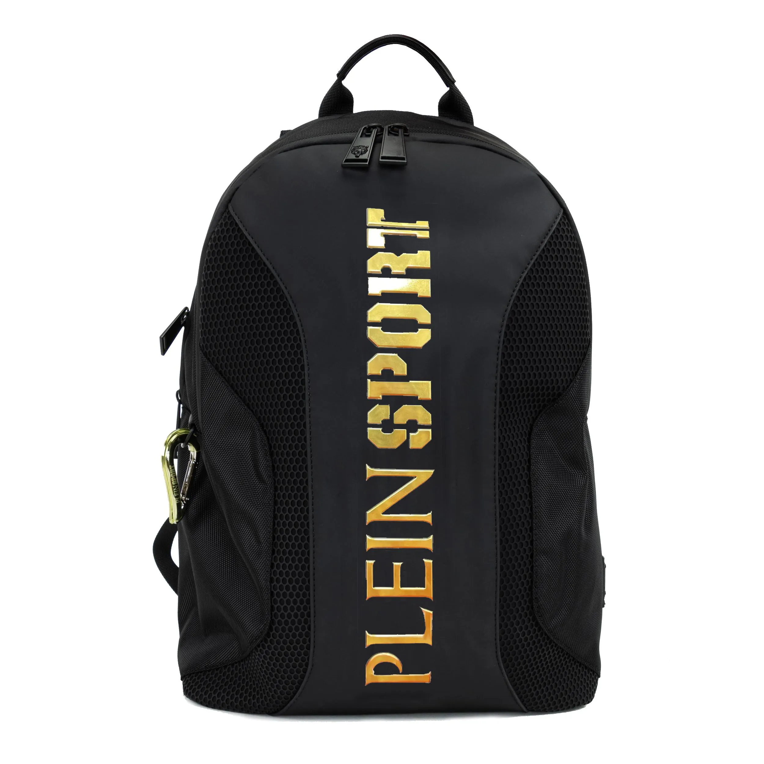 Plein Sport Men's Sleek Sporty Black Backpack with Gold Accents
