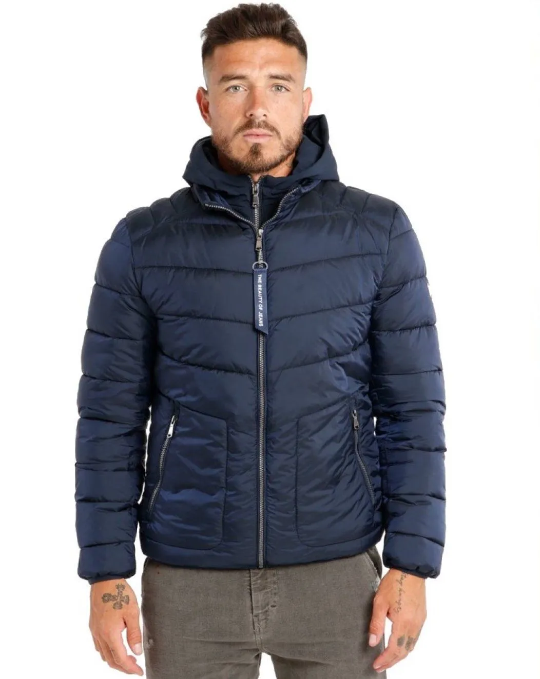 Yes Zee Men's Sleek Metallic Blue Hooded Jacket
