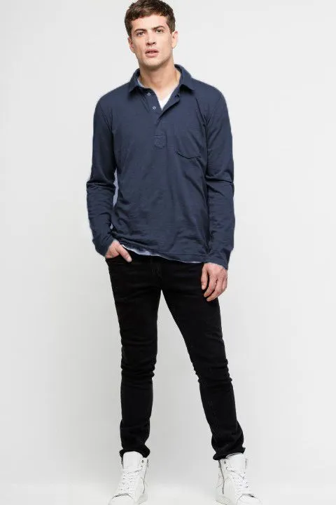 Zadig & Voltaire Men's Chic Blue Jersey Polo Neck Tee with Chest Pocket