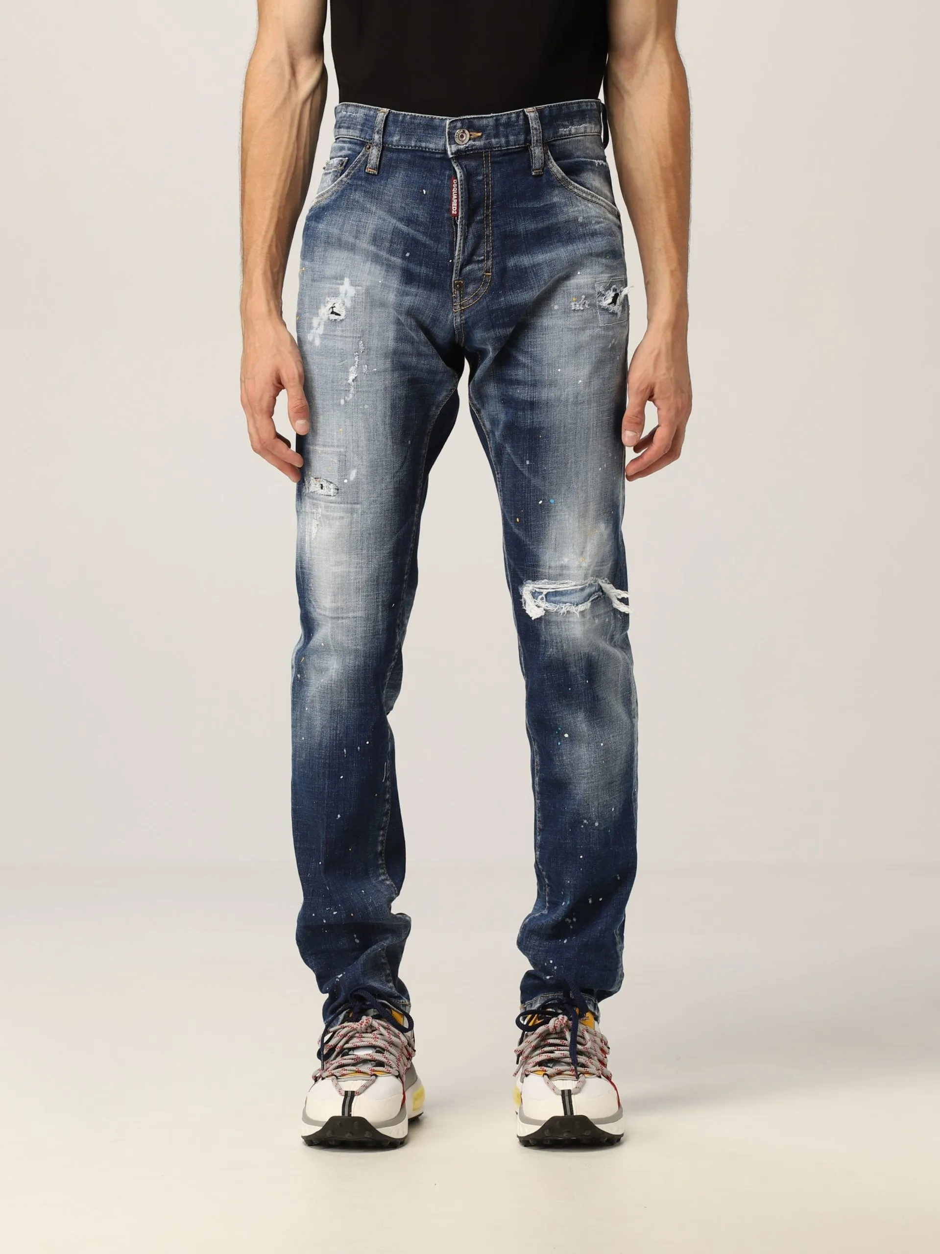 Dsquared² Men's Slim Fit Distressed Denim with Paint Detail