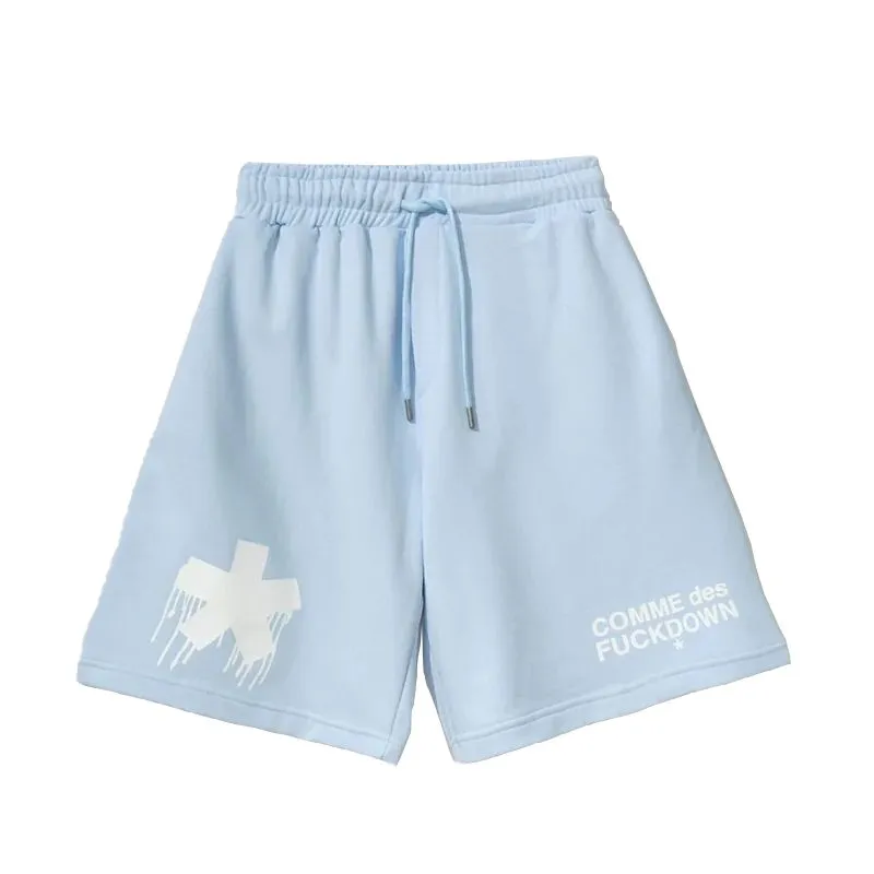 Comme Des Fuckdown Men's Chic Light Blue Cotton Shorts with Logo Print