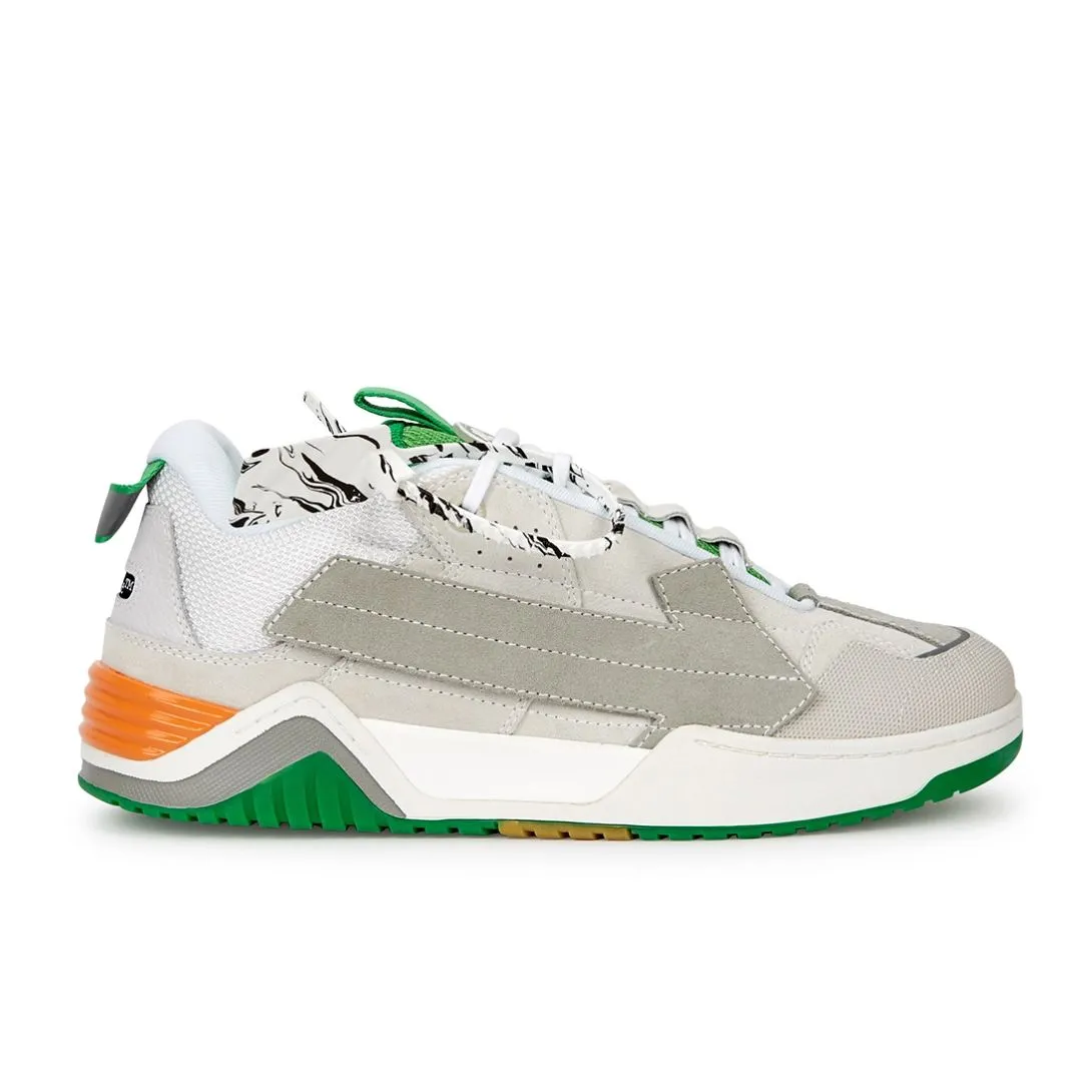 Off-White Men's Sleek Grey Suede Sneakers with Vibrant Accents