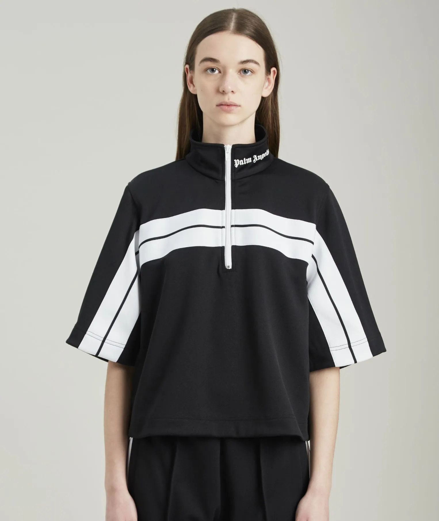 Palm Angels Women's Chic Black Track Zip Polo with Neck Logo
