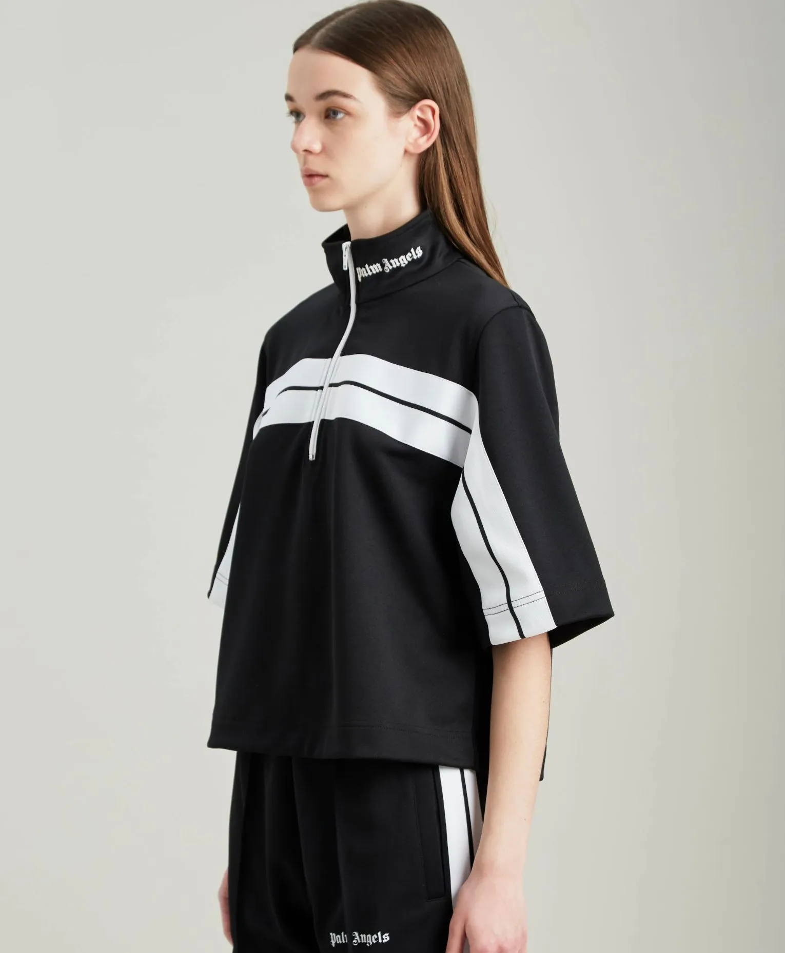 Palm Angels Women's Chic Black Track Zip Polo with Neck Logo