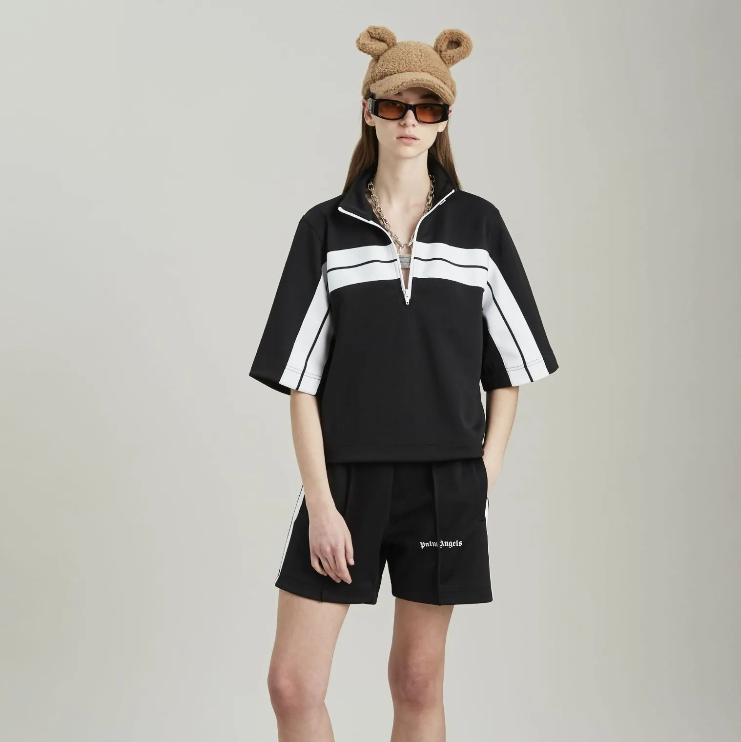 Palm Angels Women's Chic Black Track Zip Polo with Neck Logo