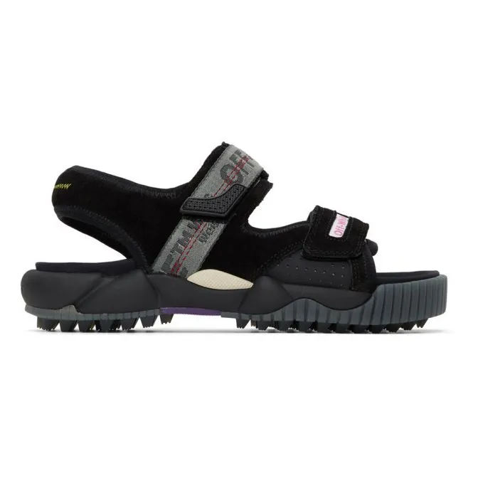 Off-White Men's Elegant Trekking Sandals in Black with Suede Accents