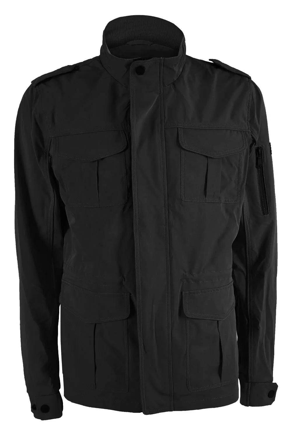 Yes Zee Men's Sleek Black Windbreaker - Technical Fabric with Zip Detail