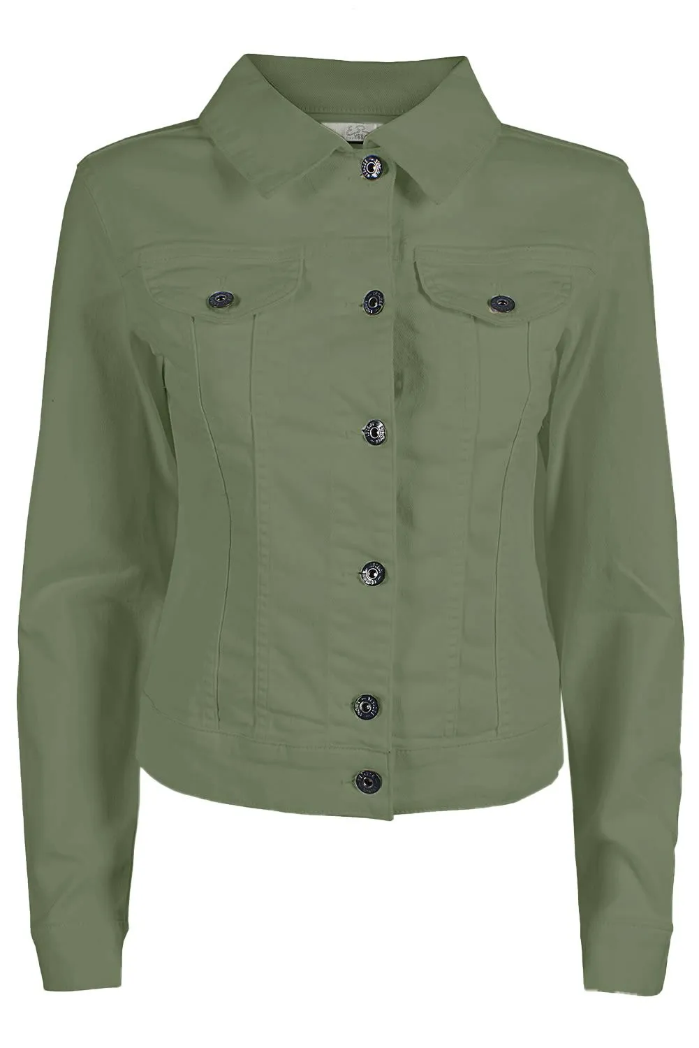 Yes Zee Women's Military Green Denim Jacket with Button Closure