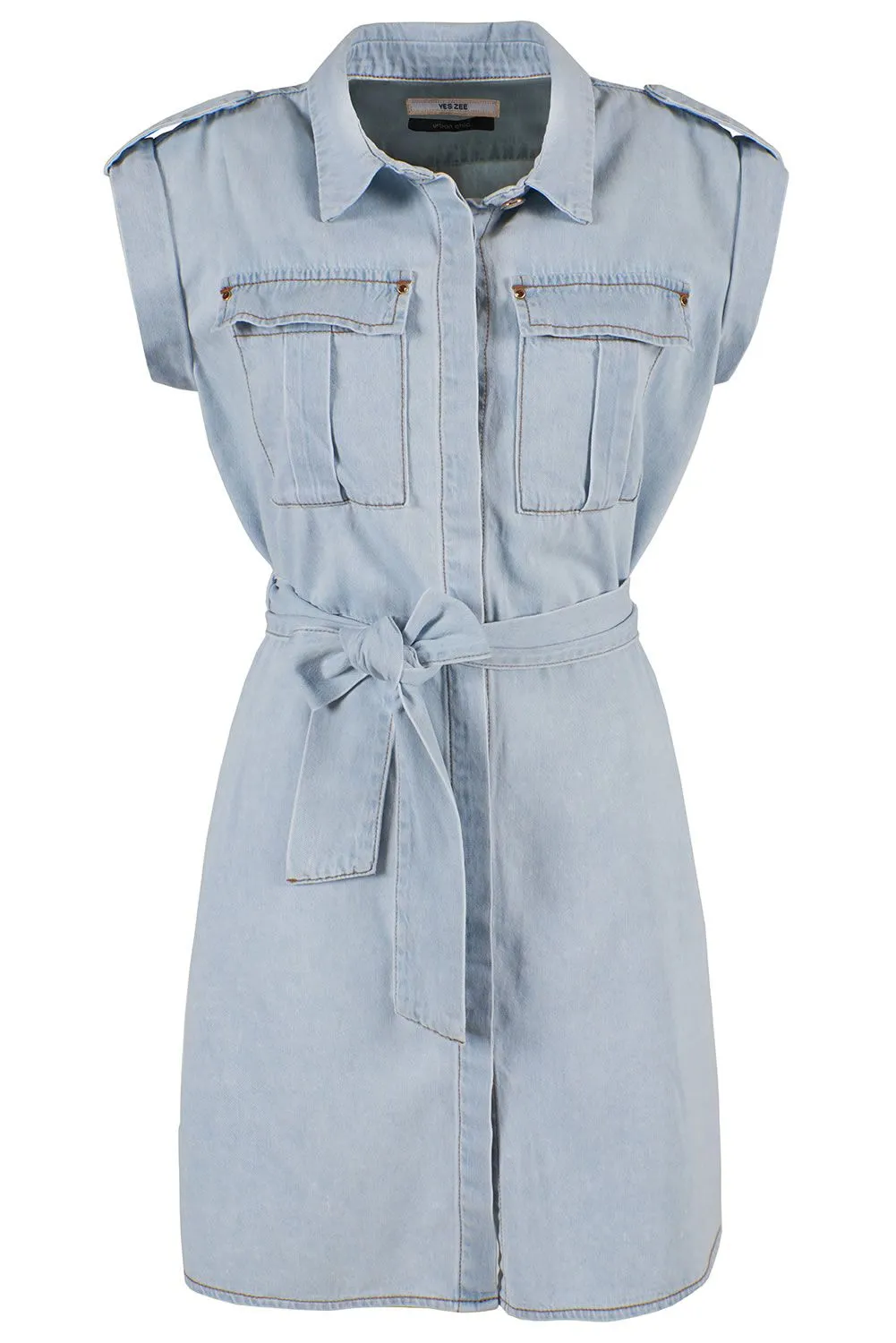 Yes Zee Women's Chic Sleeveless Denim Dress with Pockets