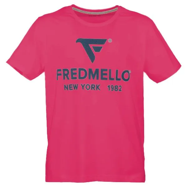 Fred Mello Men's Rubber Logo Cotton Tee - Vibrant Fuchsia