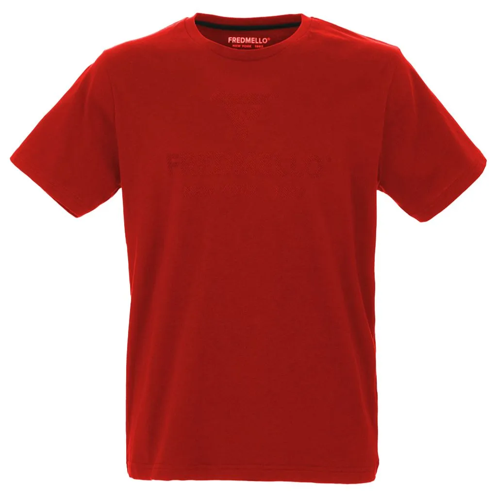 Fred Mello Men's Radiant Red Cotton Tee with Rubber Logo