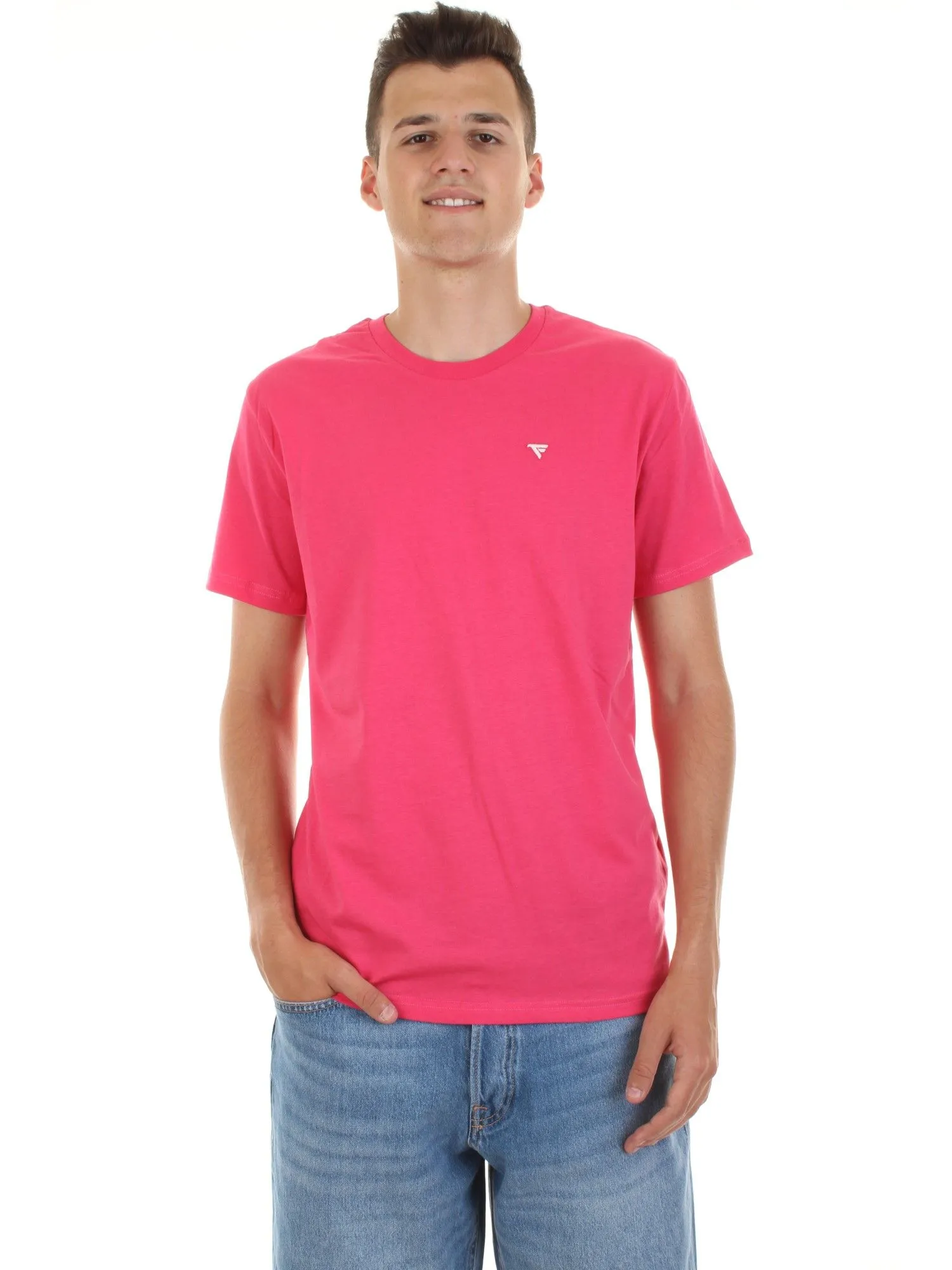 Fred Mello Men's Fuchsia Embroidered Logo Cotton Tee