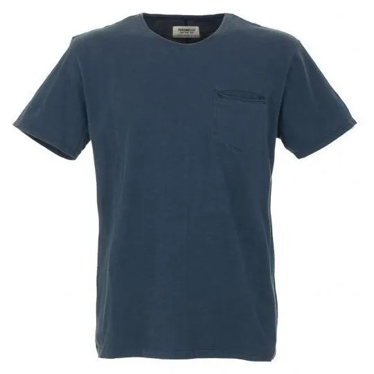 Fred Mello Men's Vintage Charm Blue Crew Neck Tee with Pocket