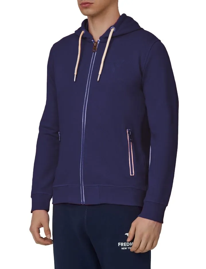 Fred Mello Men's Zip-Up Hooded Sweatshirt in Soothing Blue