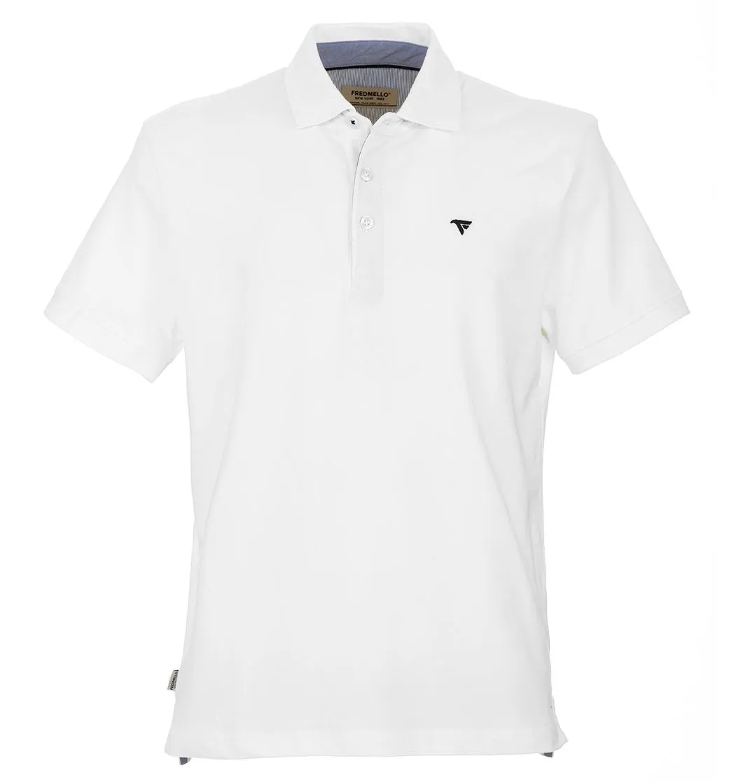 Fred Mello Men's Elegant White Polo Shirt with Chest Embroidery