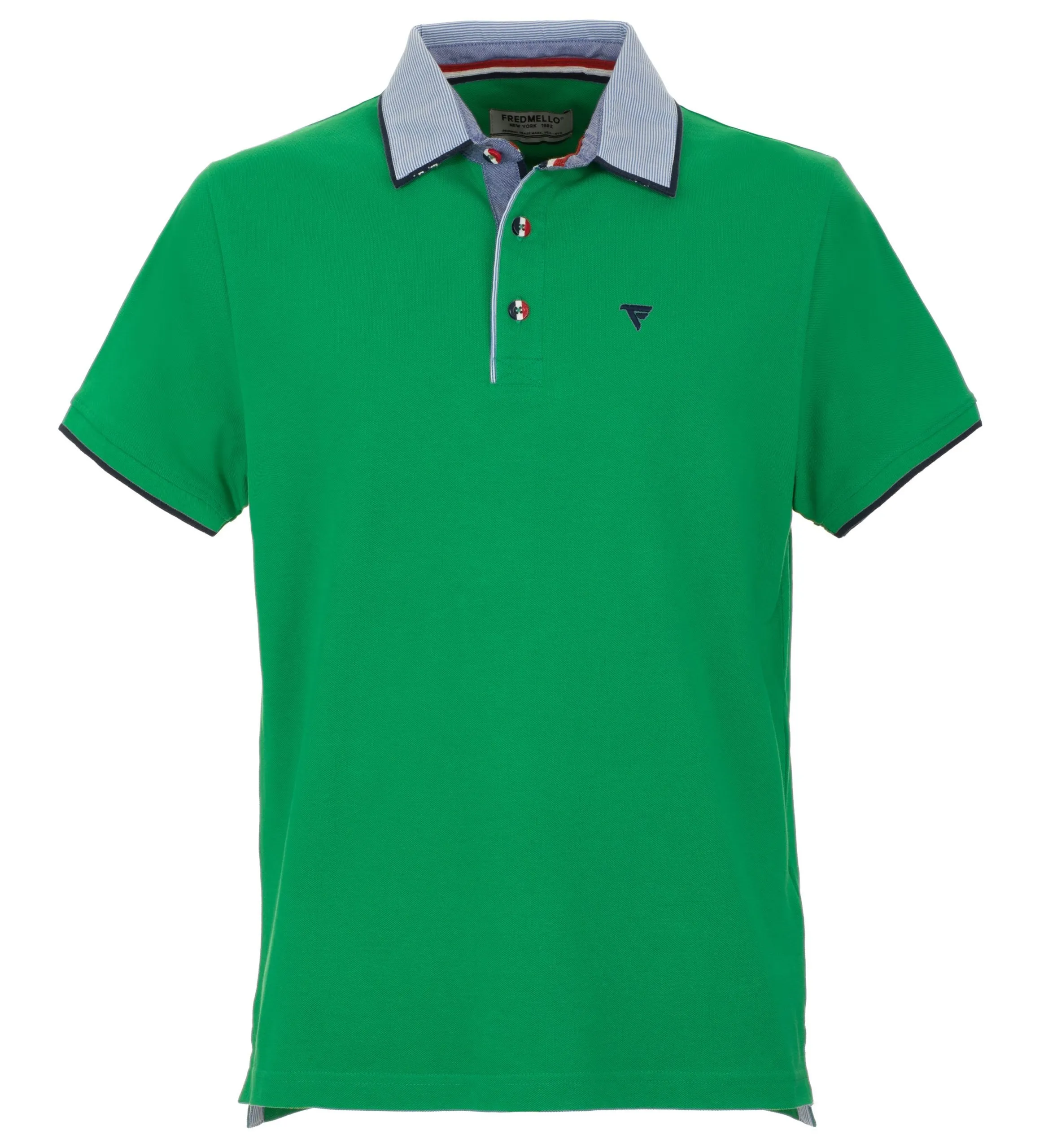 Fred Mello Men's Elegant Green Cotton Polo with Contrast Collar