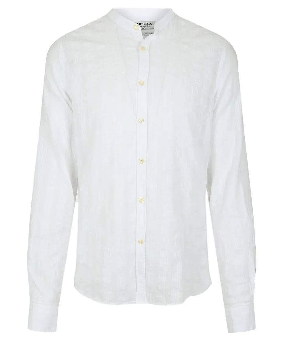 Fred Mello Men's Chic Mandarin Collar Striped Cotton Shirt