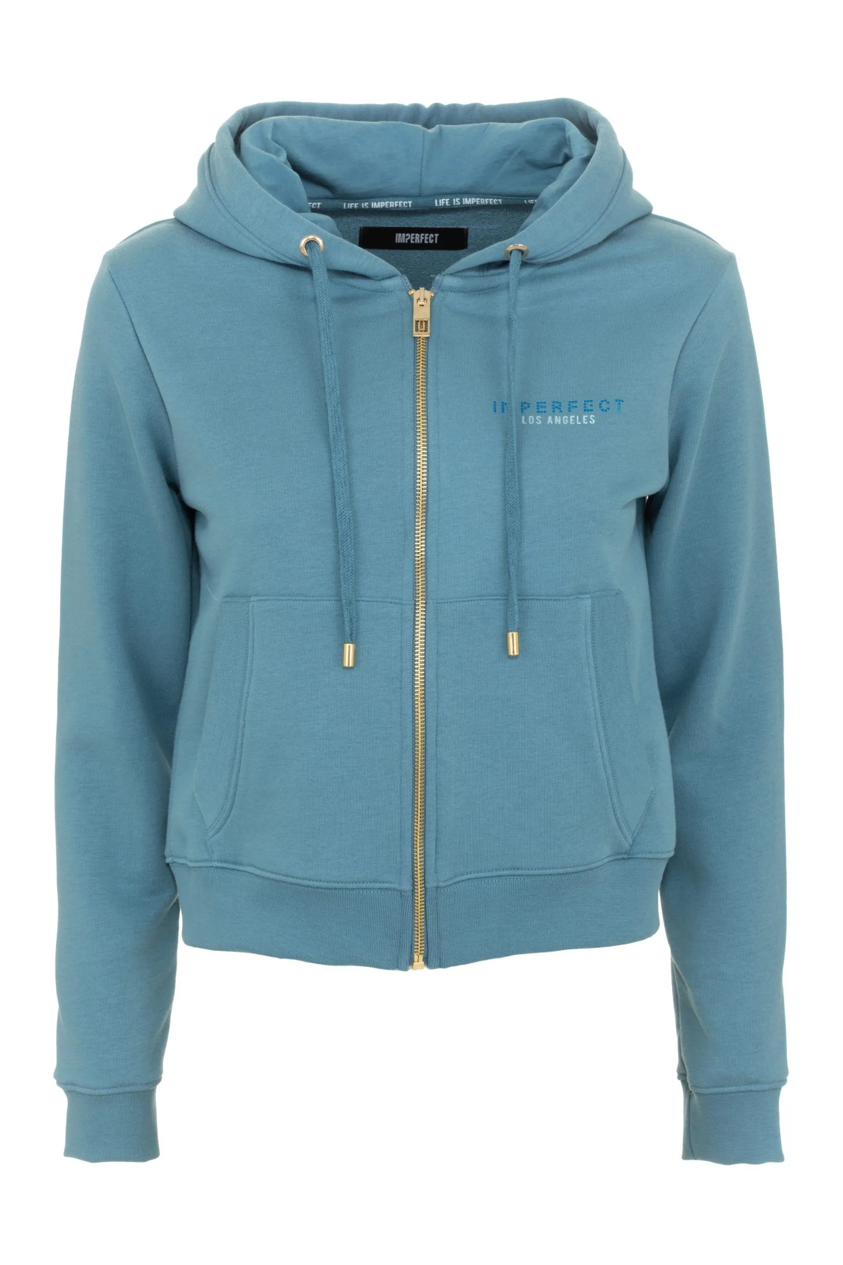 Imperfect Women's Chic Blue Zippered Cotton Hoodie