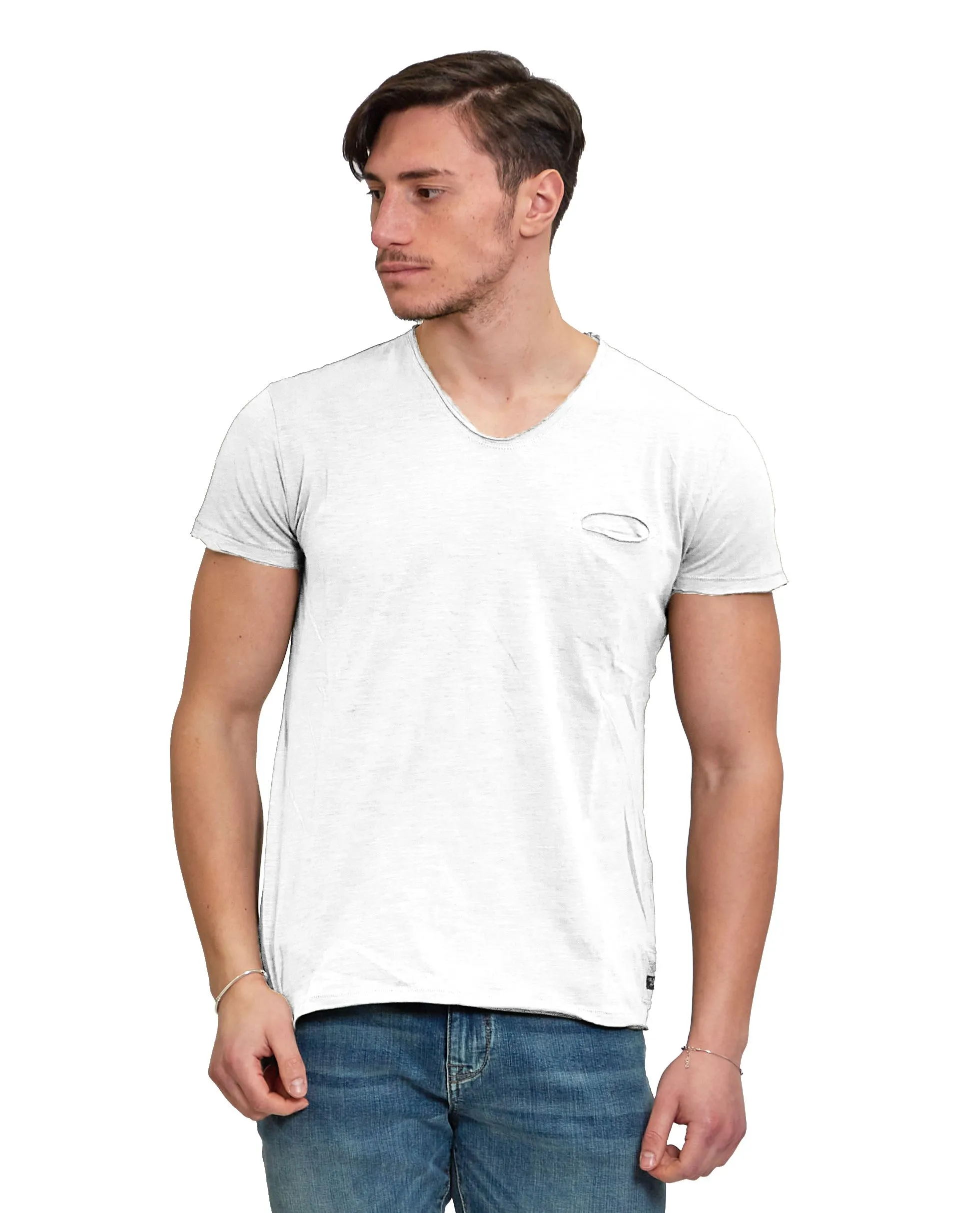 Yes Zee Men's White Printed Crew Neck Men's Tee