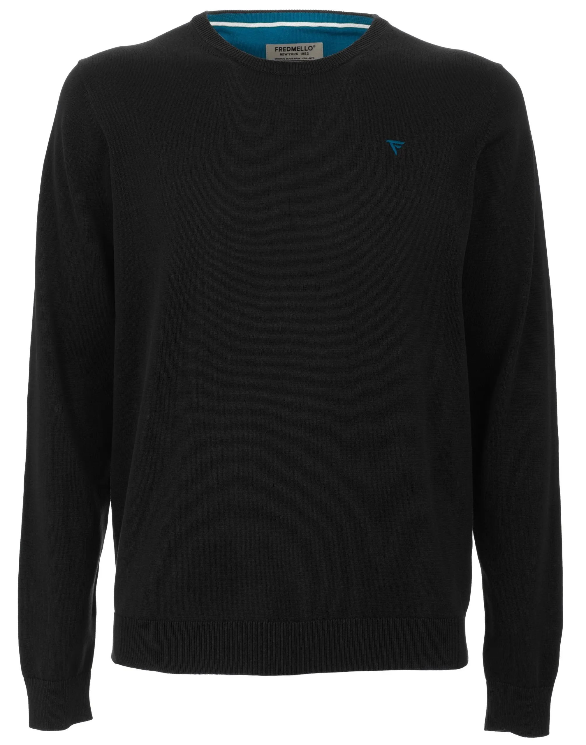 Fred Mello Men's Elegant Crew Neck Cotton Sweater - Black