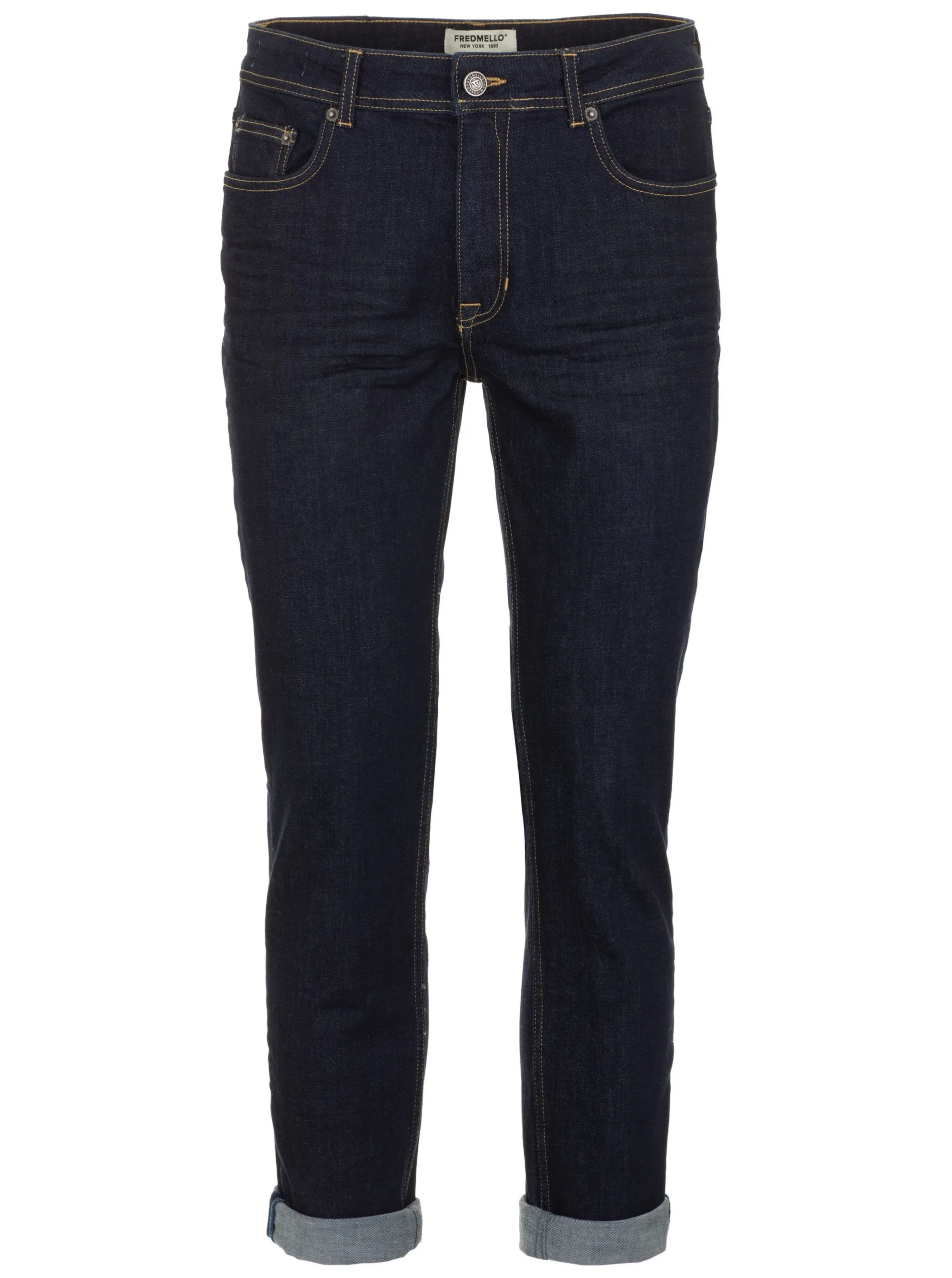 Fred Mello Men's Sleek Dark Blue Stretch Jeans