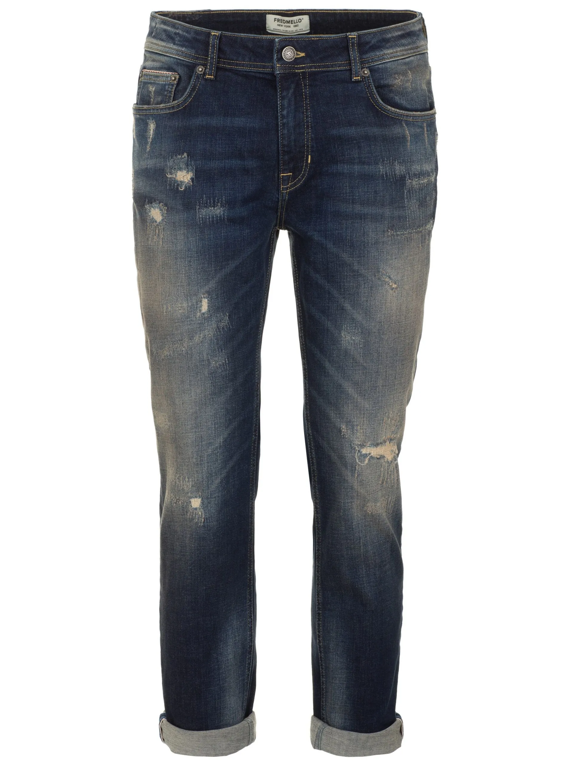Fred Mello Men's Elegant Dark Blue Slim Jeans