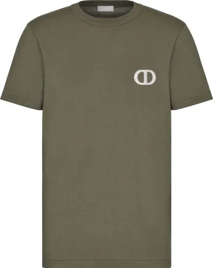 Dior Men's Elegant Green Jersey Cotton Tee with Iconic Emblem