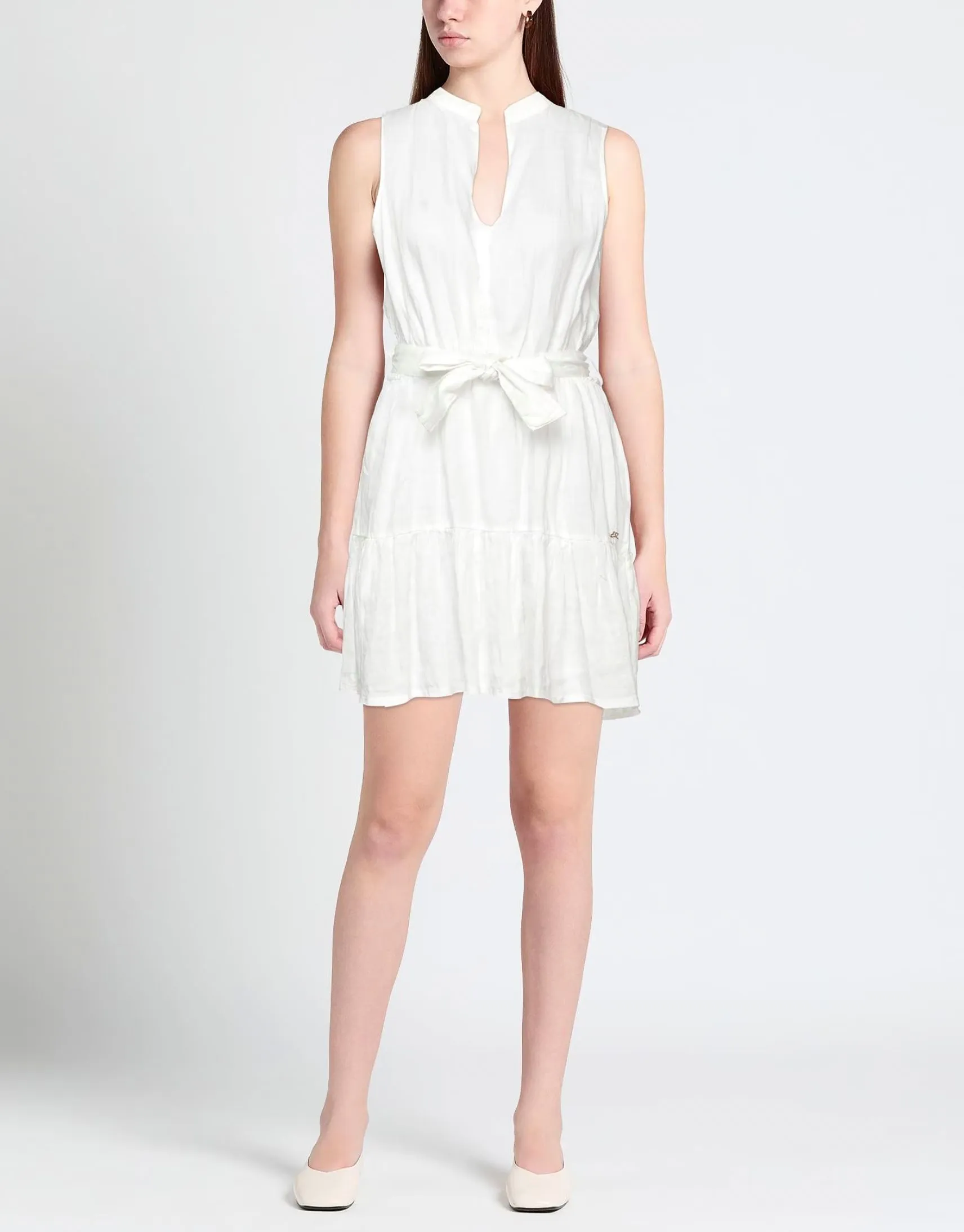 Yes Zee Women's Chic Trapezoid Cut Short Linen Dress in White