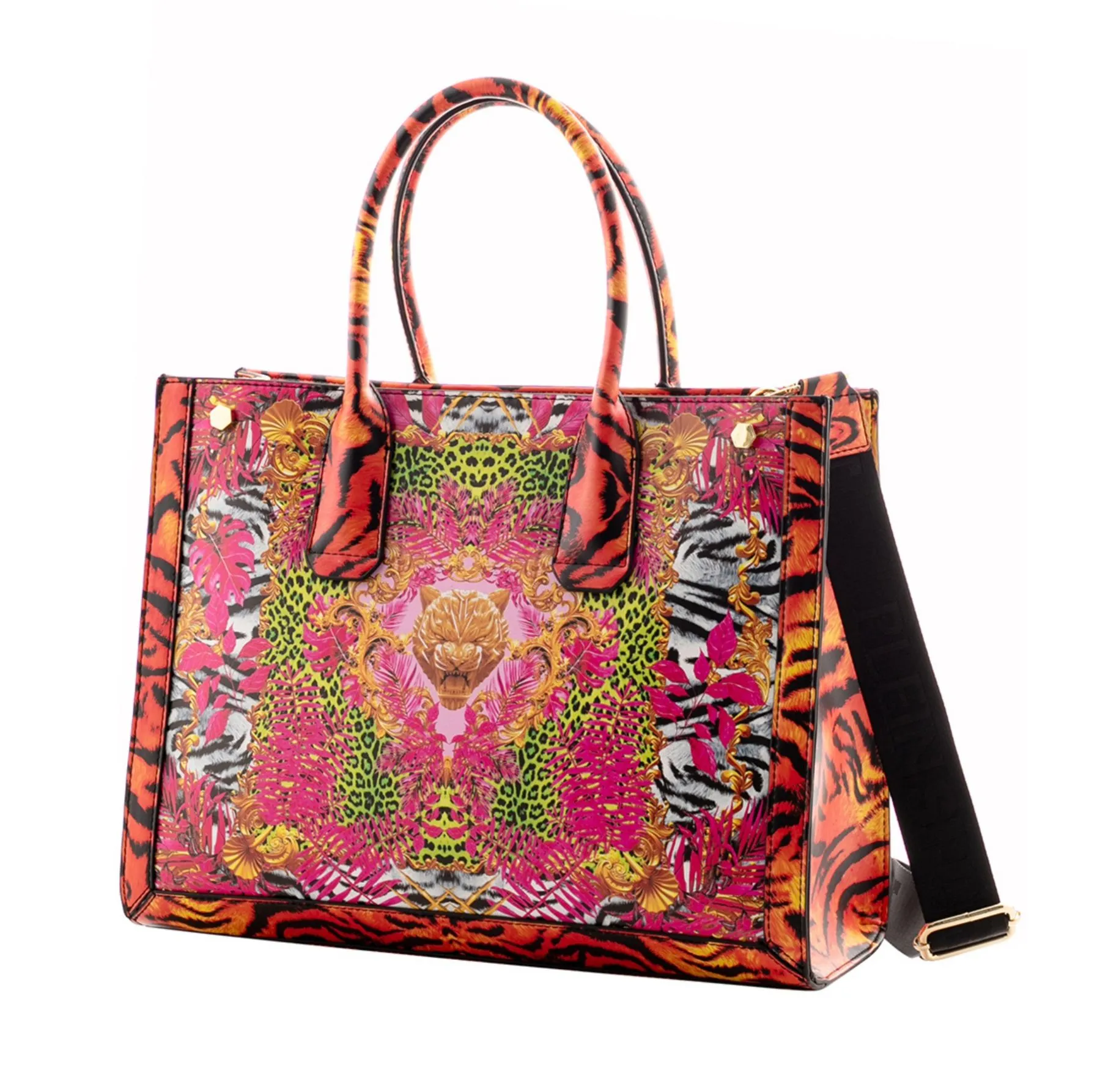 Plein Sport Women's Fuchsia Tote with Removable Crossbelt and Zip Closure