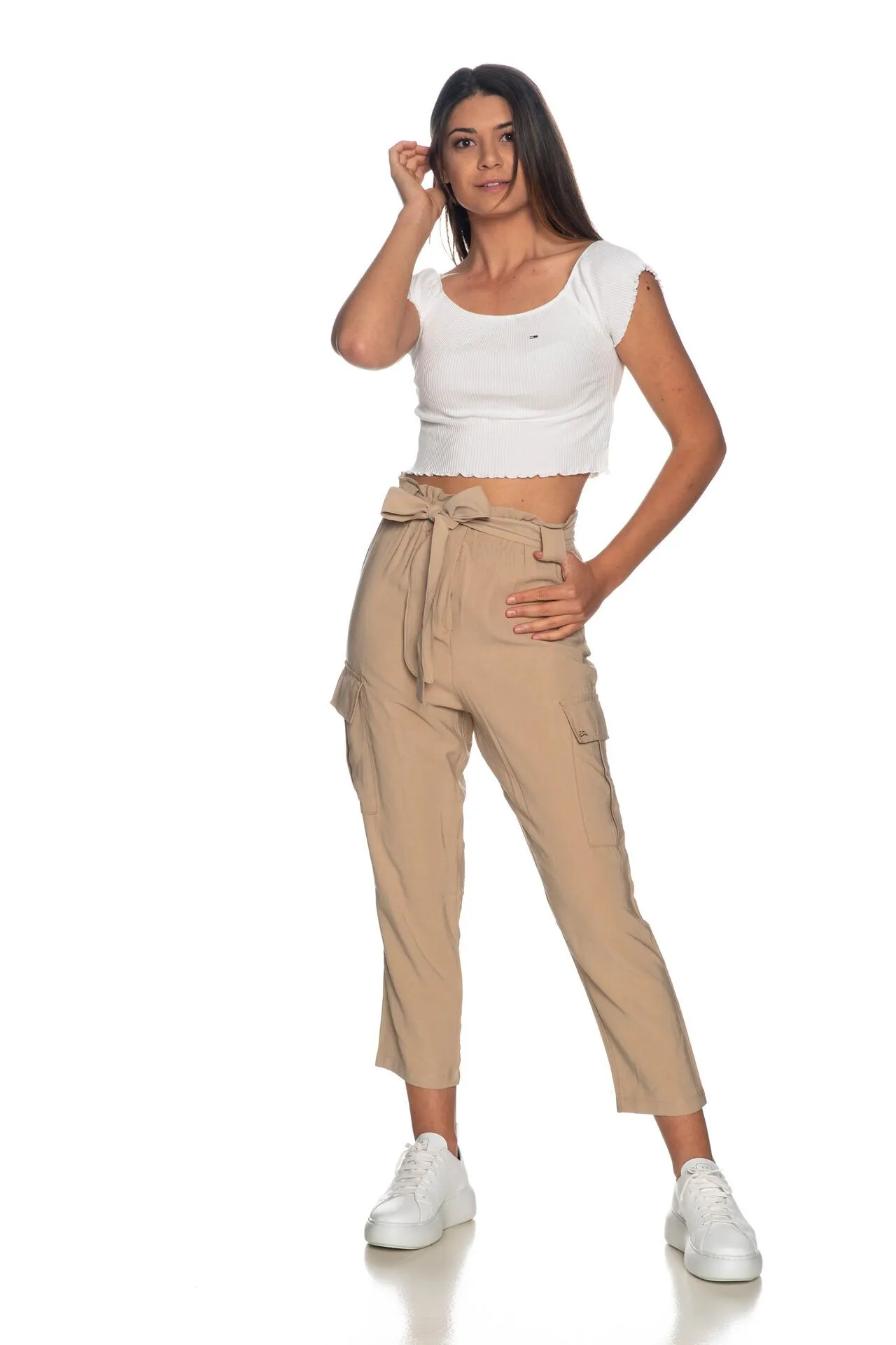 Yes Zee Women's Beige Comfort-Fit Elegance Trousers