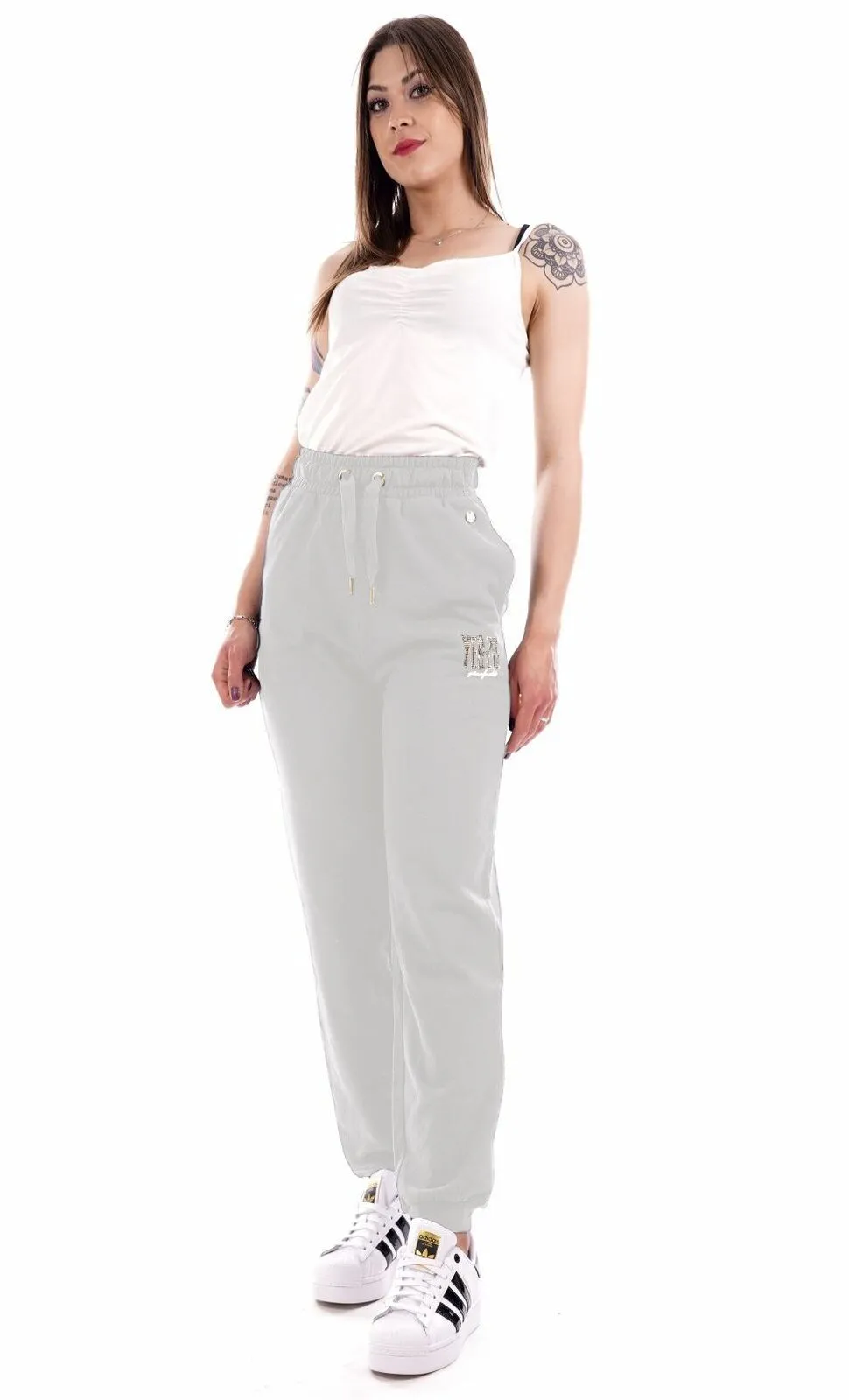 Yes Zee Women's Chic Rhinestone Logo Sweatpants