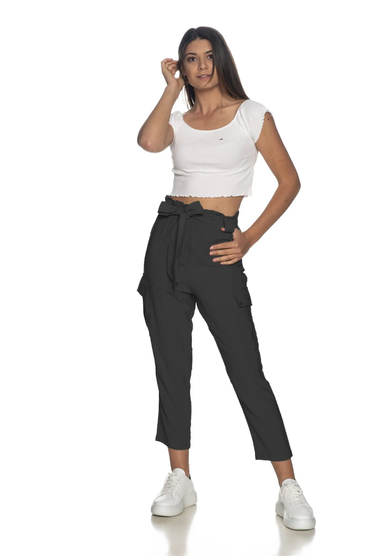 Yes Zee Women's Chic Black Viscose Blend Cargo Pants