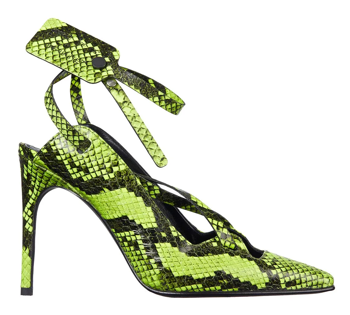 Off-White Women's Fluo Yellow Python-Print Calfskin Pumps