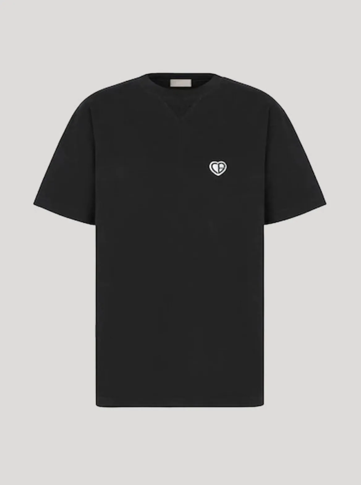 Dior Men's Embroidered Heart Logo Black T-Shirt