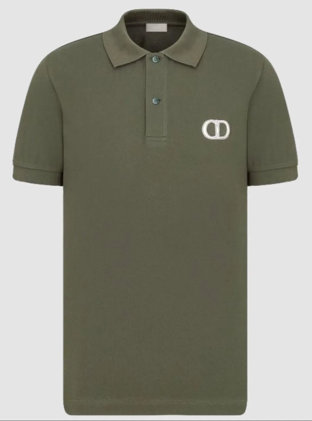 Dior Men's Timeless Army Green Cotton Polo with CD Icon