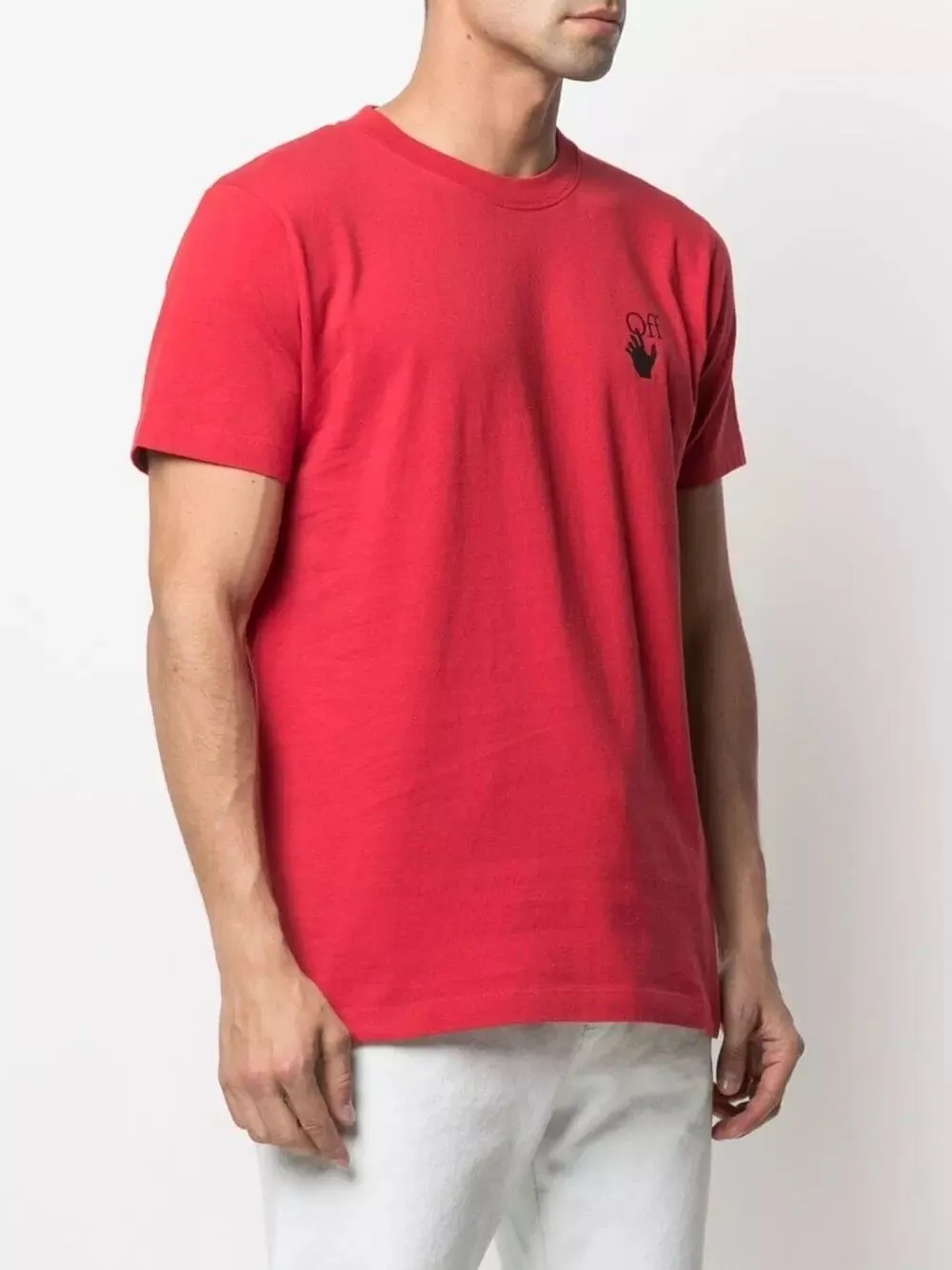 Off-White Men's Vibrant Red Logo Cotton Jersey Tee