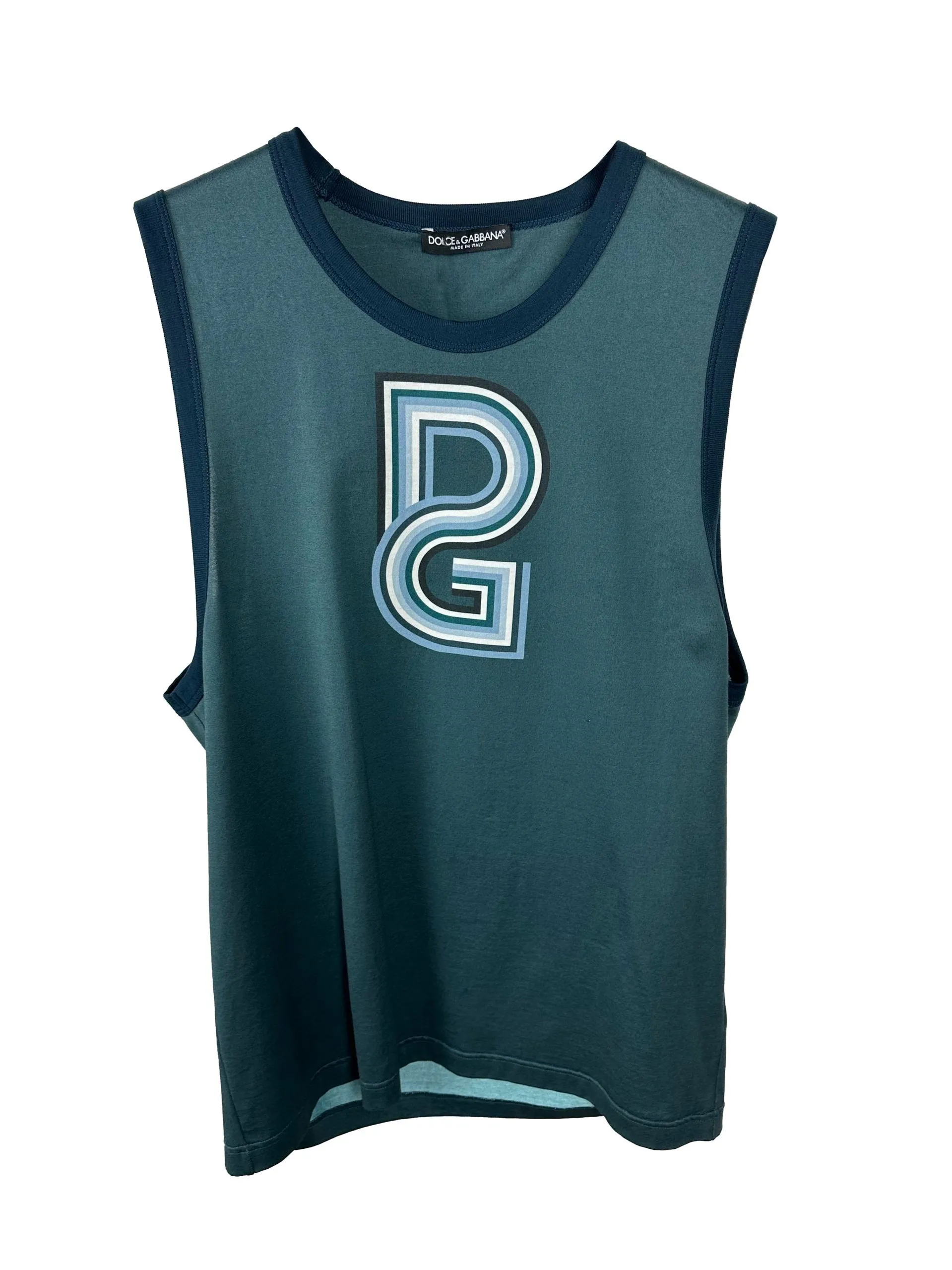 Dolce & Gabbana Men's Petrol Blue Cotton Undershirt with Front Logo