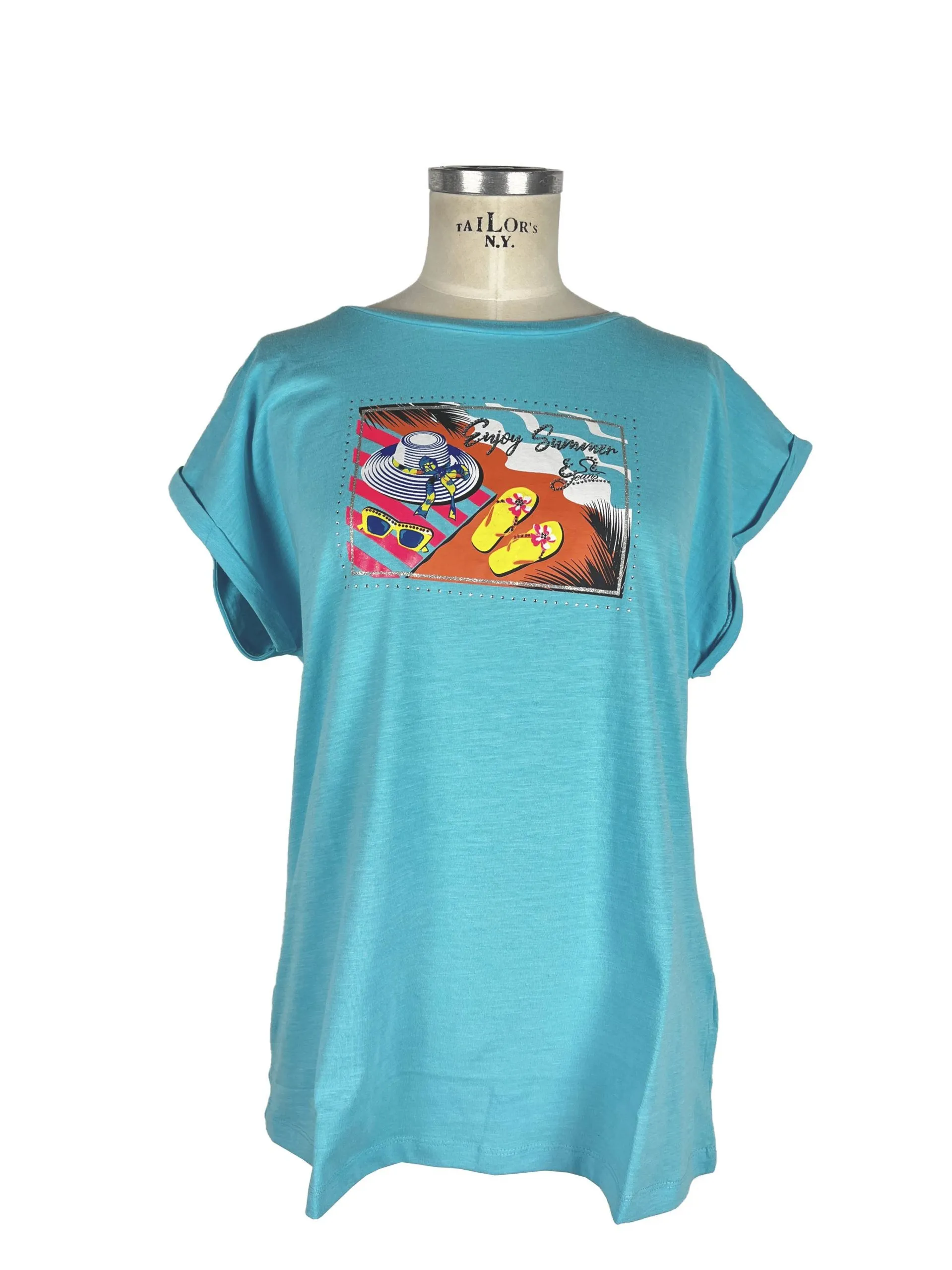 Yes Zee Women's Elegant Light Blue Sweater with Sparkling Accents