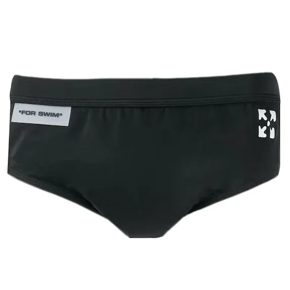 Off-White Men's Sleek Black Swim Briefs with Iconic Logo Detail