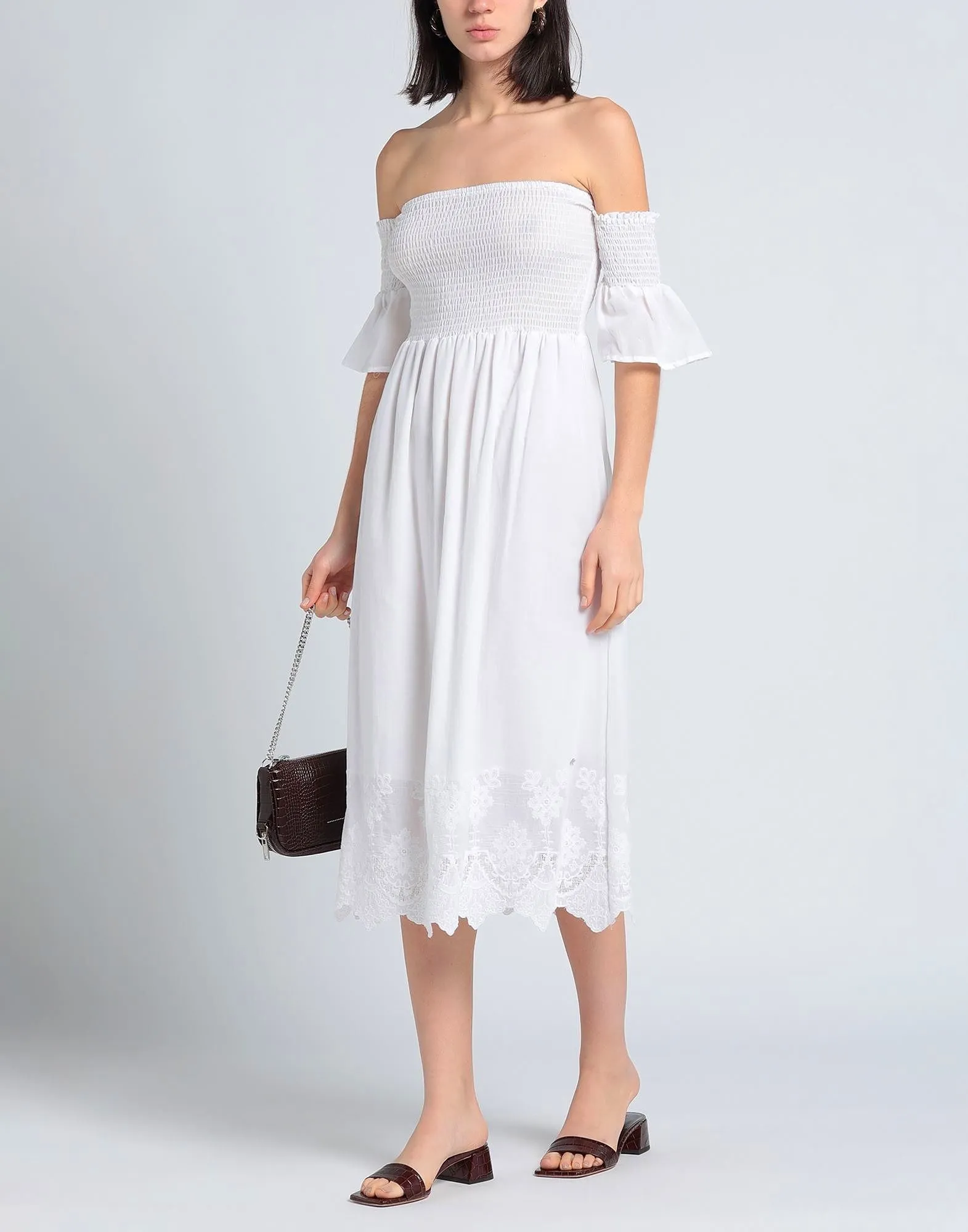 Yes Zee Women's Chic White Cotton Trapezoid Summer Dress