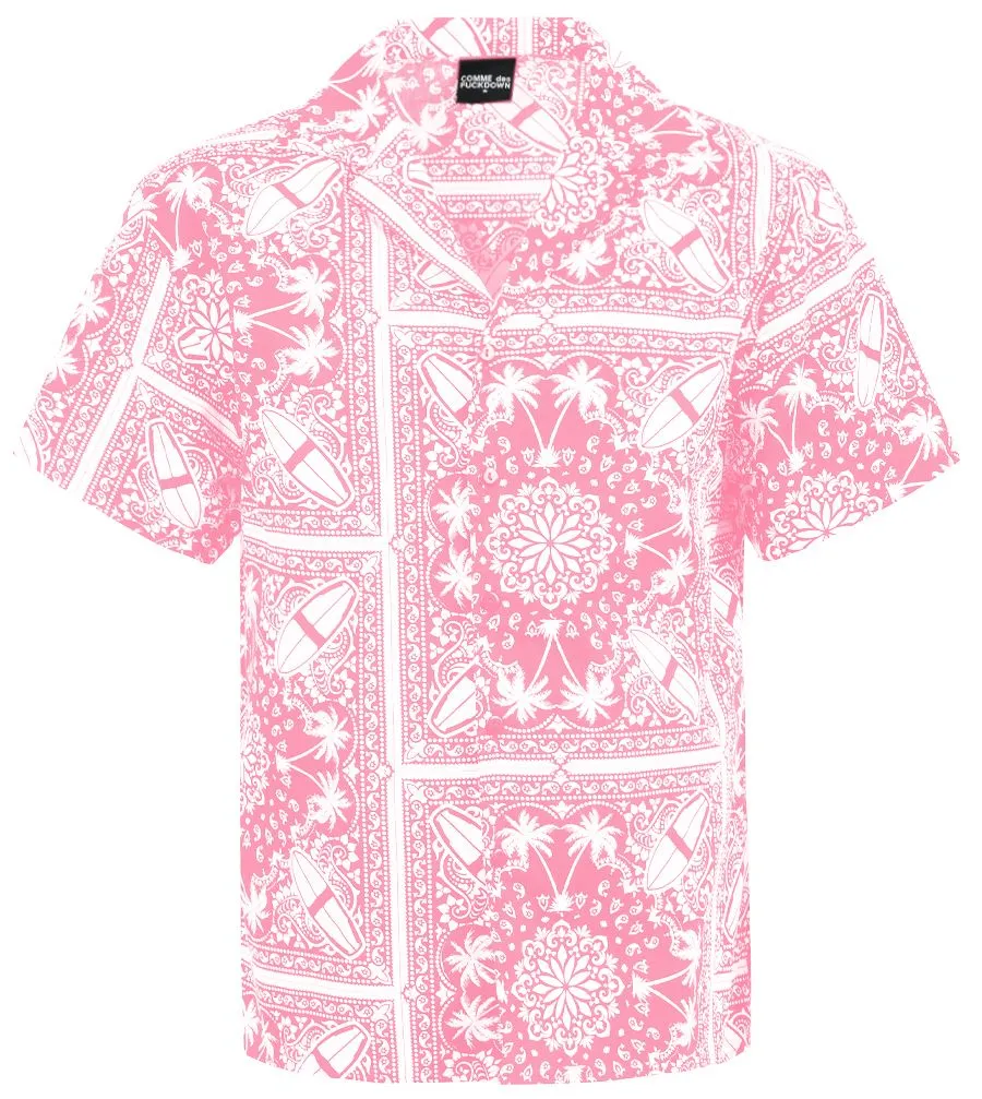 Comme Des Fuckdown Men's Abstract Pink Hawaiian Short Sleeve Shirt