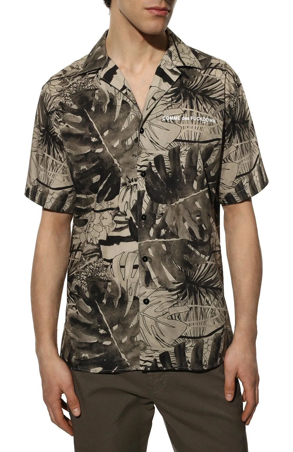 Comme Des Fuckdown Men's Tropical Leaf Print Short-Sleeve Shirt