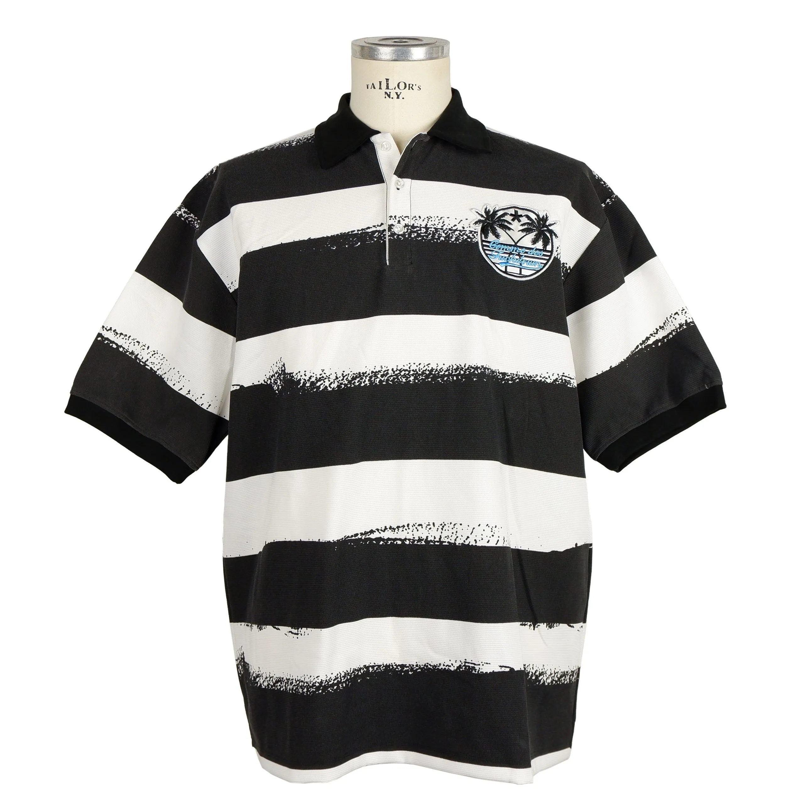 Comme Des Fuckdown Men's Sleek Monochrome Striped Polo with Logo Patch