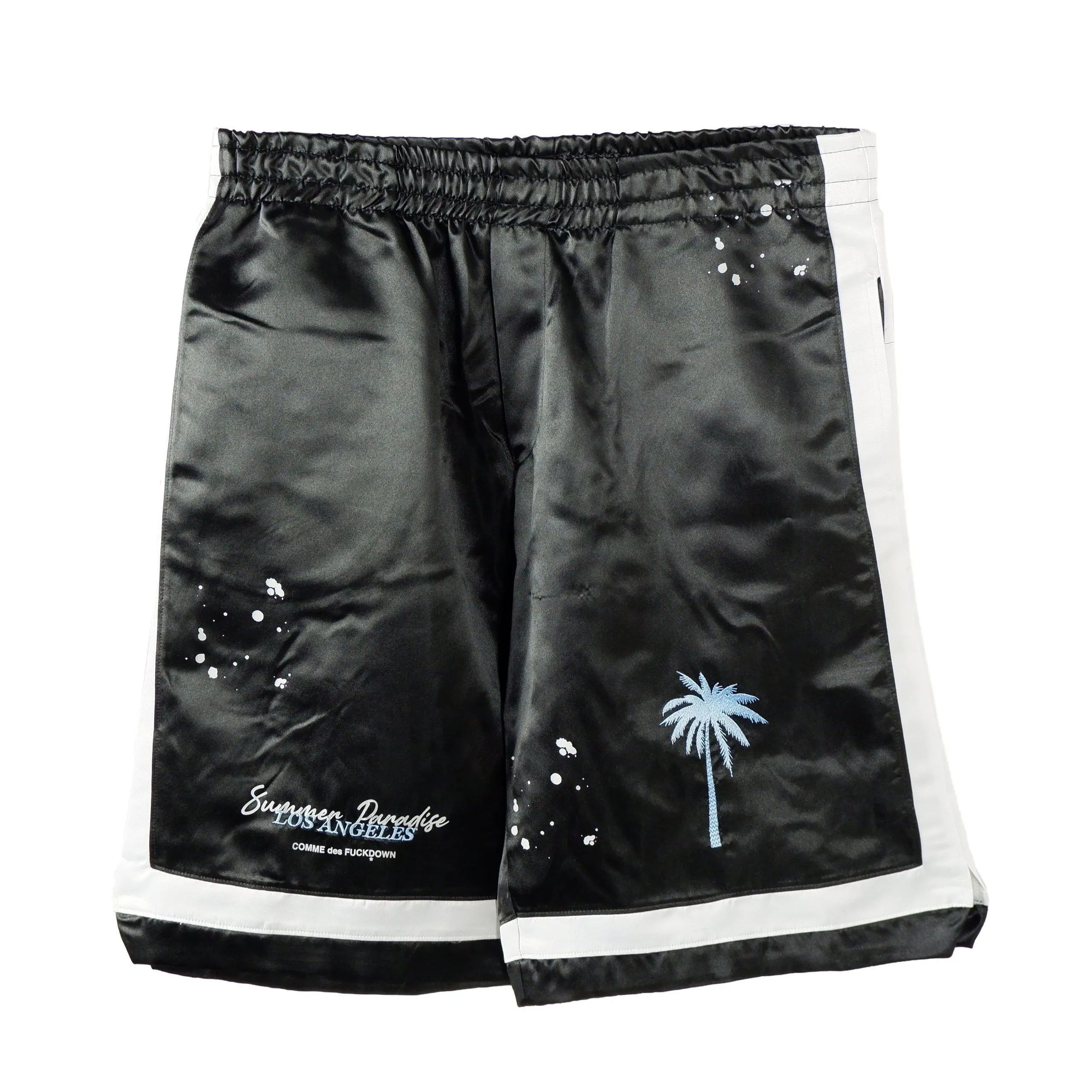 Comme Des Fuckdown Men's Chic Satin Bermuda Shorts with Palm Embroidery