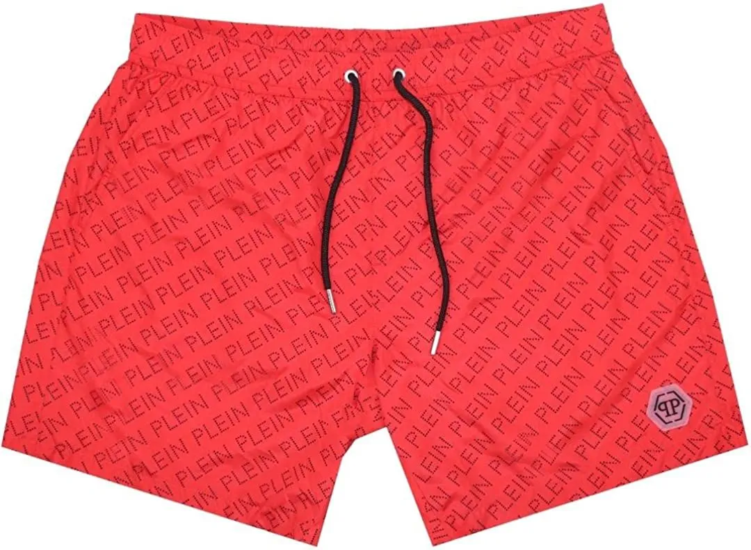 Philippe Model Men's Red Logo Print Men's Medium Boxer Swim Shorts