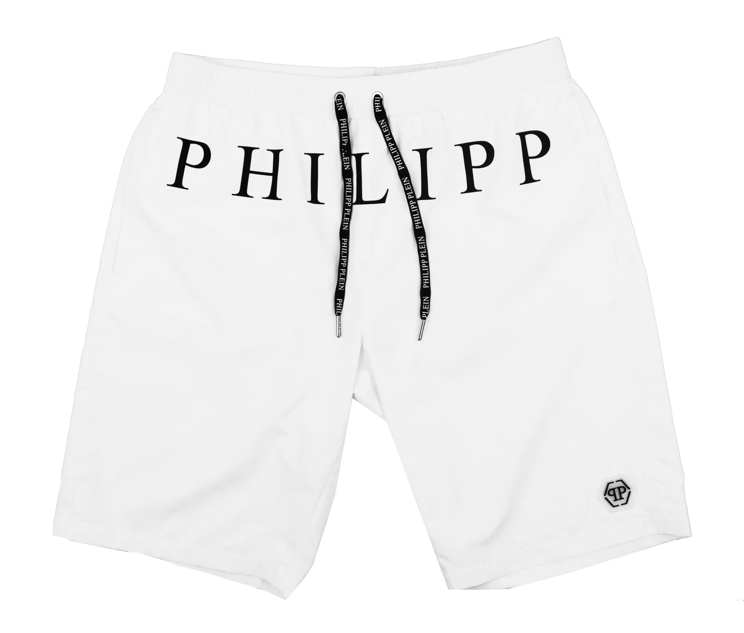 Philippe Model Men's White Logo Print Men's Long Boxer Swim Shorts